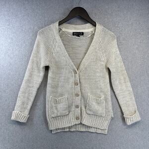 Whispers New York Sweater Womens Size 2 XS Cream Cardigan Button Front Cuffed